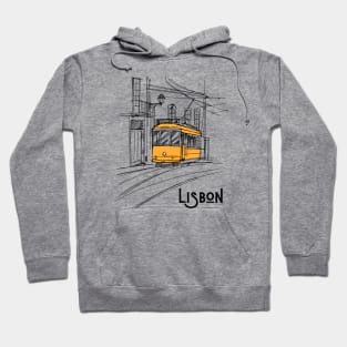 Lisbon City Portugal Hand Drawn Yellow Train Travel Lover Hoodie